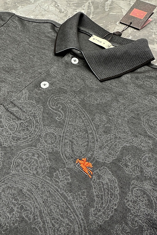 Серое поло Etro с узором пейсли