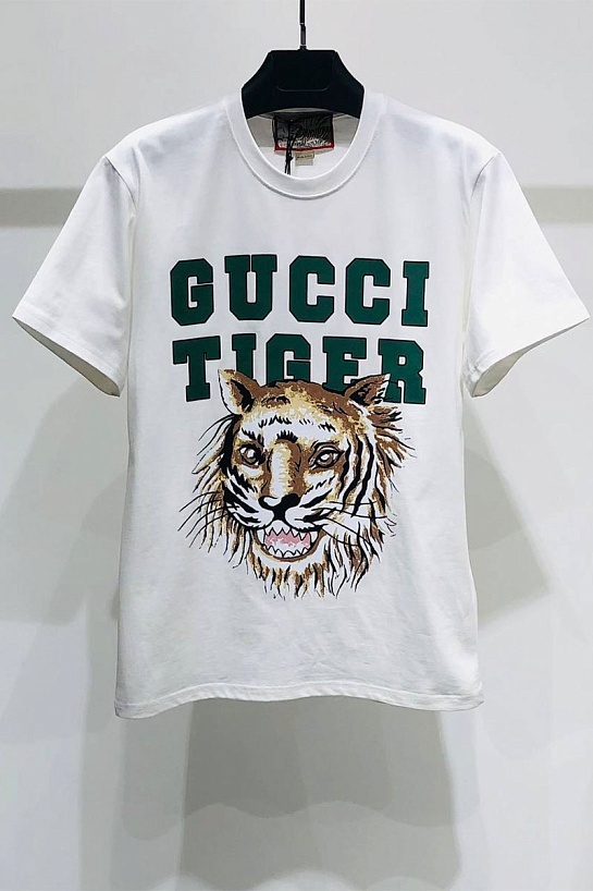 Белая оверсайз футболка Gucci Tiger logo print