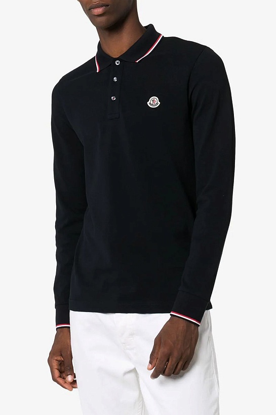 Чёрное поло с длинным рукавом Moncler logo-patch