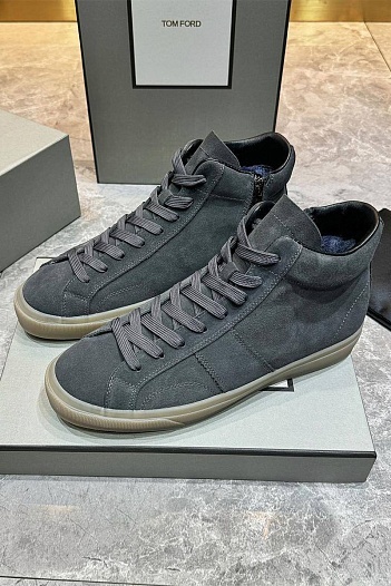 Замшевые кроссовки с мехом Tom Ford high-top - Grey   