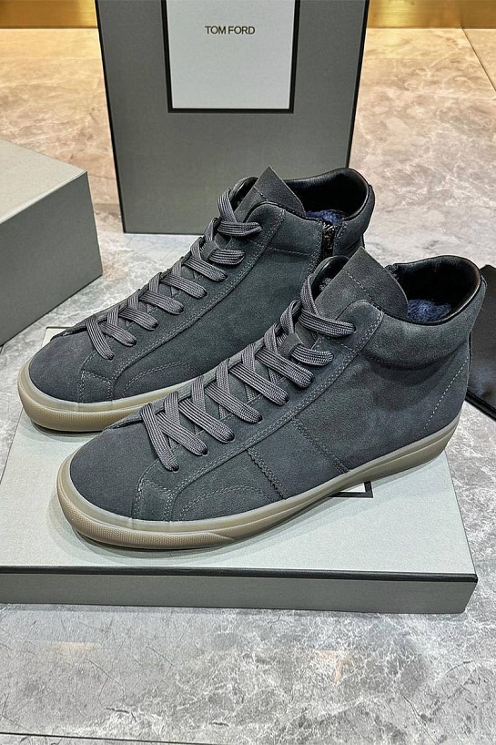 Замшевые кроссовки с мехом Tom Ford high-top - Grey