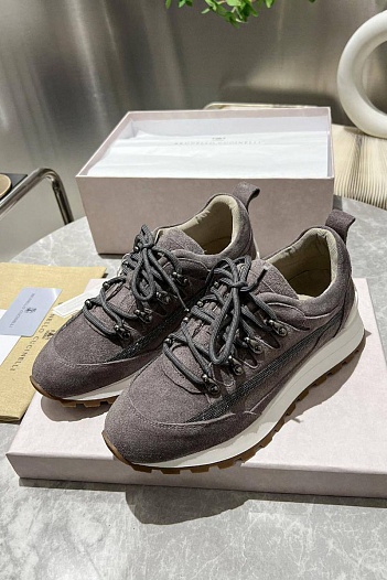 Женские замшевые кроссовки Brunello Cucinelli Monili Premium - Grey   