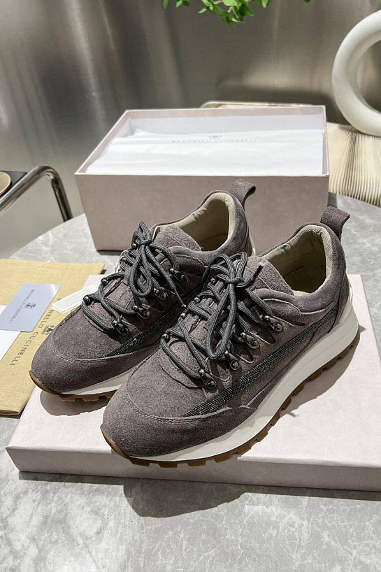 Женские замшевые кроссовки Brunello Cucinelli Monili Premium - Grey