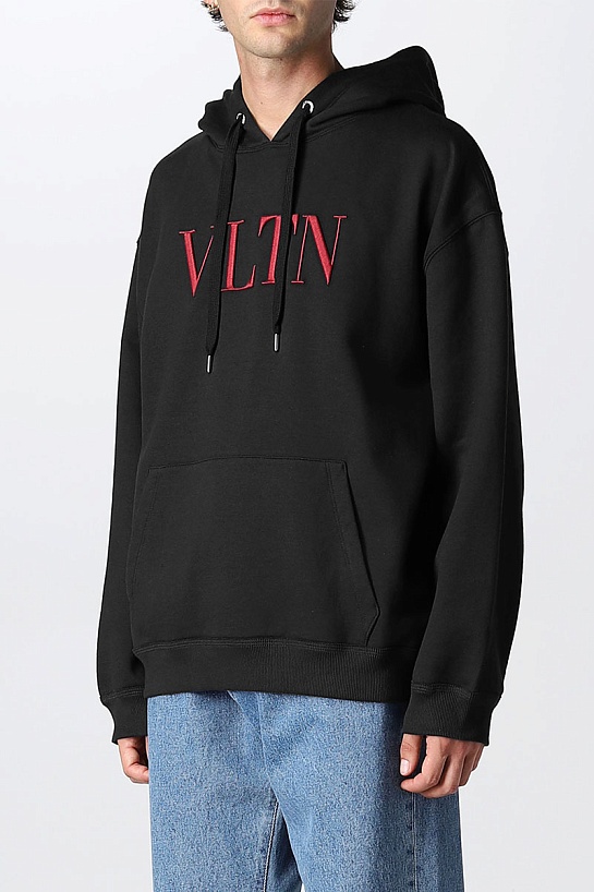Мужское чёрное худи Valentino logo-embroidered