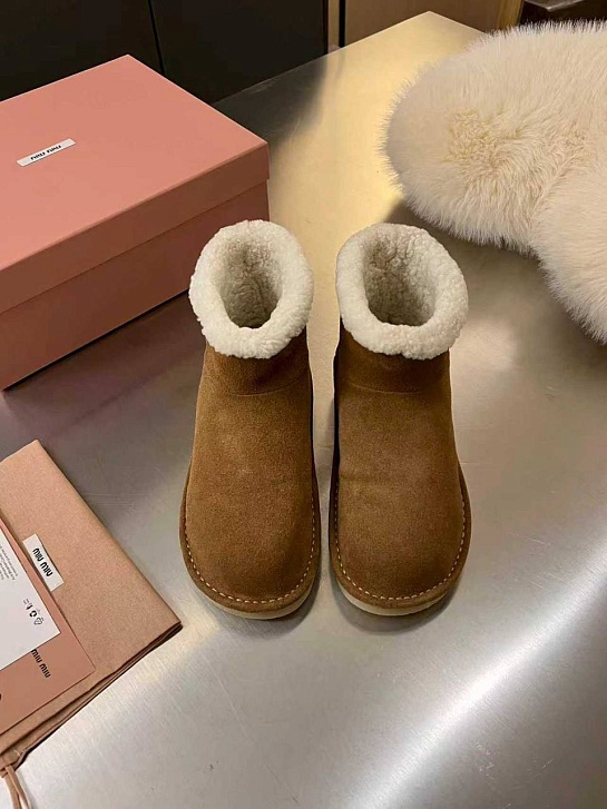 Женские ботинки с мехом MIU MIU premium - Chestnut