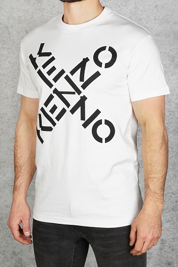 Белая мужская футболка с принтом Kenzo   