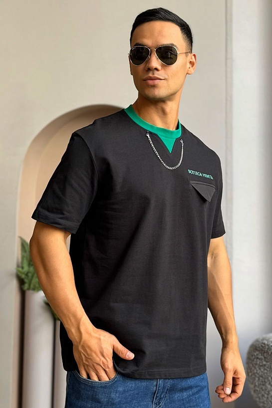 Чёрная оверсайз футболка Bottega Veneta Chain