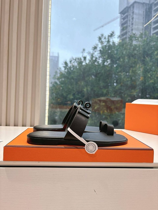 Женские кожаные шлёпанцы Hermes July Kelly premium