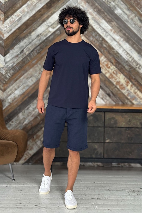 Мужская тёмно-синяя футболка Zegna logo-embroidered