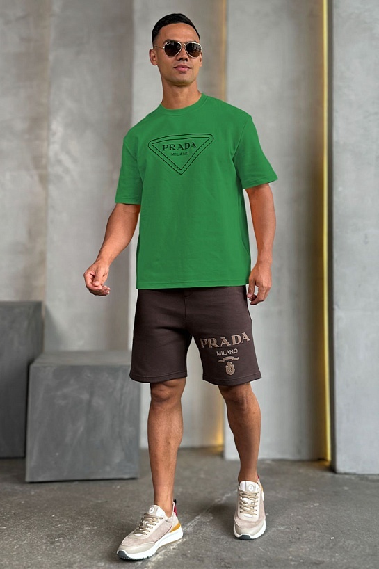 Зелёная оверсайз футболка Prada Milano logo