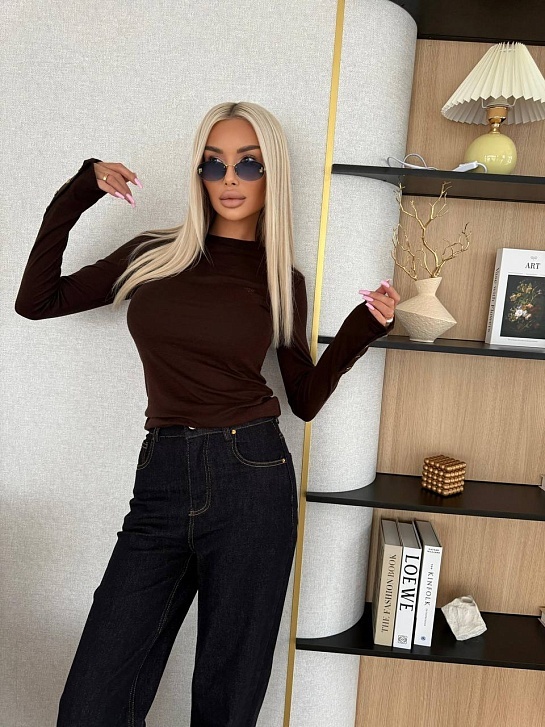 Женский базовый лонгслив Loro Piana Premium - Brown