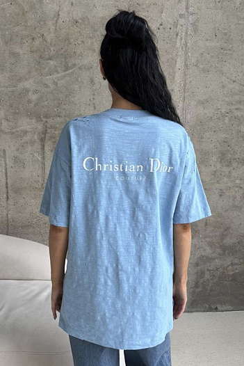 Женская оверсайз футболка синего цвета Dior premium   
