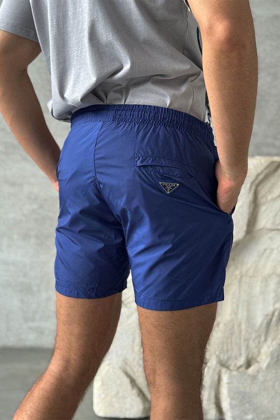 Синие шорты Prada logo-embroidered