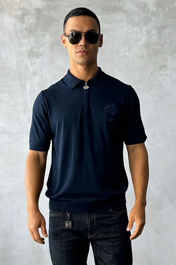Мужское поло Stefano Ricci Eagle zip-neck - Navy   