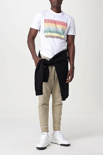 Мужская белая футболка Dsquared2 Rainbow logo-print   