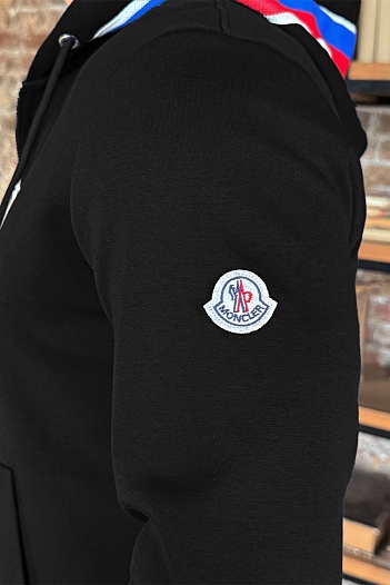 Чёрная кофта на молнии Moncler striped logo   