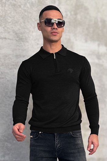 Чёрное поло с длинным рукавом Stefano Ricci zip-up   