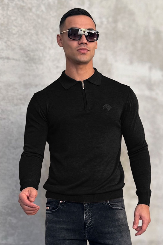 Чёрное поло с длинным рукавом Stefano Ricci zip-up