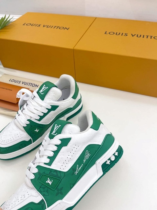 Женские кожаные кроссовки Louis Vuitton Trainer Monogram - White / Green