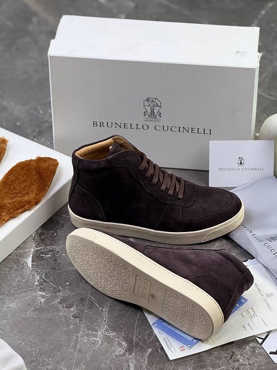 Замшевые кроссовки с меховой стелькой Brunello Cucinelli