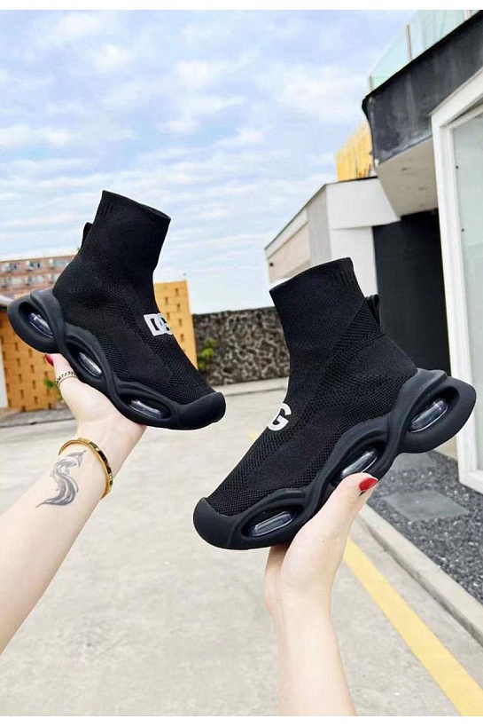 Женские чёрные кроссовки Dolce&Gabbana Wave mid-top