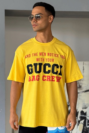 Жёлтая оверсайз футболка Gucci Bag Crew   