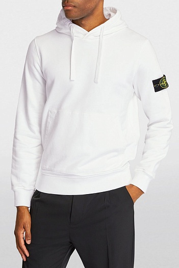 Худи белого цвета Stone Island compass-patch   
