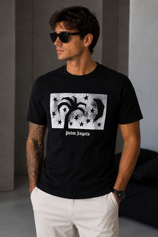 Чёрная футболка Palm Angels Nightsky logo-print