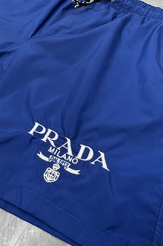 Синие шорты Prada logo-embroidered