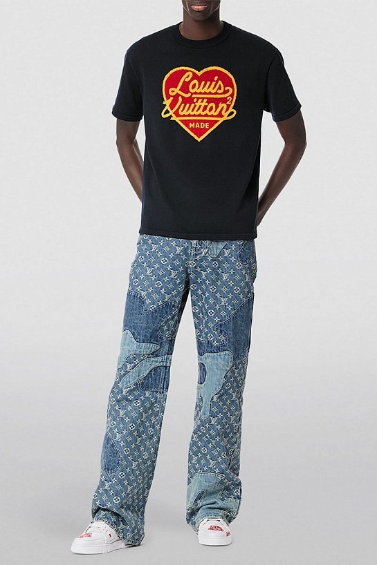 Чёрная оверсайз футболка Louis Vuitton Nigo Heart Logo