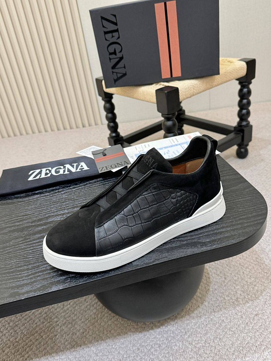 Мужские кроссовки Zegna Triple Stitch Alligator - Black