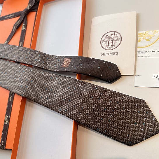Галстук Hermes geometric logo-print premium - Brown