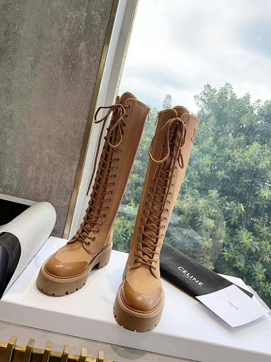 Женские комбинированные сапоги Celine Premium - Brown