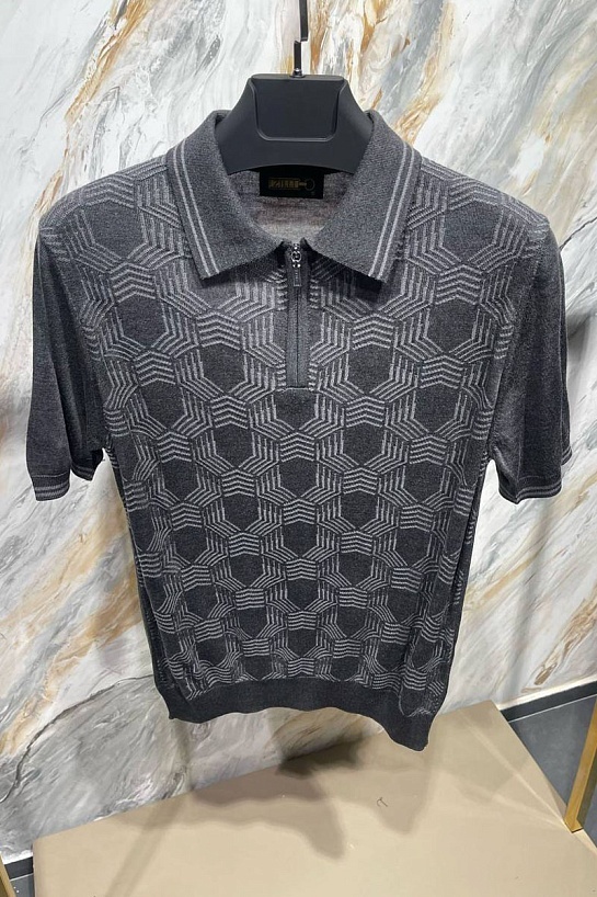 Мужское поло цвета антрацит Zilli zip neck