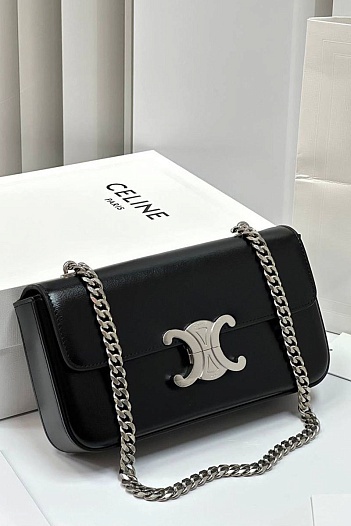 Женская кожаная сумка Celine Claude Premium 20.5x11.5x4 см - Black / Silver   