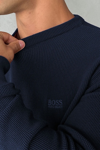 Мужской джемпер синего цвета Hugo Boss logo-embroidered   