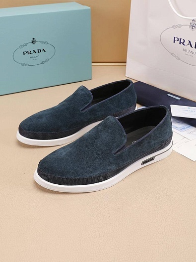 Мужские замшевые слипоны Prada Saint Tropez - Cyan Blue   