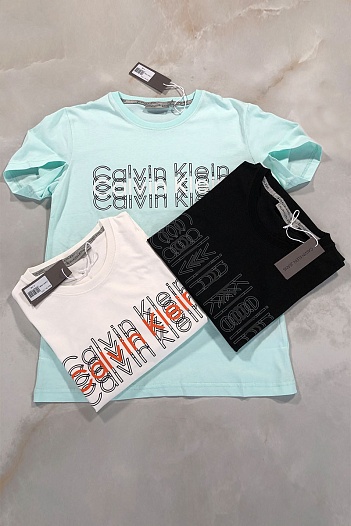 Брендовая мужская футболка Calvin Klein бирюзового цвета   
