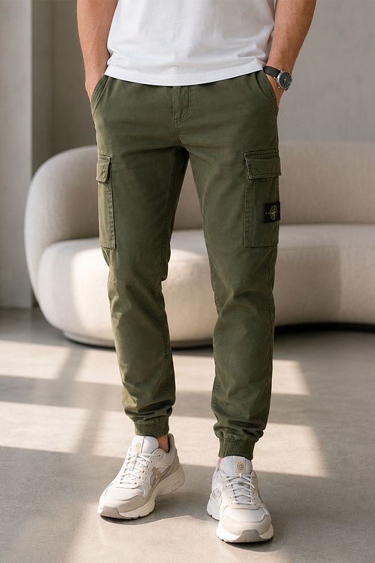 Мужские джоггеры цвета хаки Stone Island compass-patch