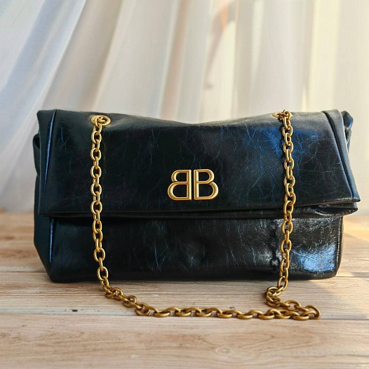 Кожаная сумка Balenciaga Monaco Chain 30x21 см - Gold   