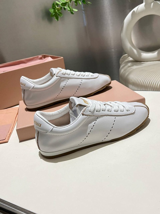 Женские кожаные кроссовки MIU MIU Premium - White