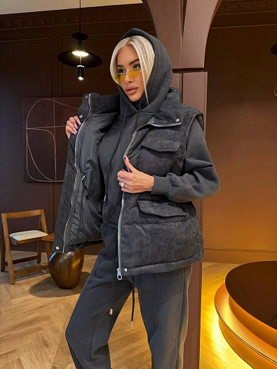 Женский костюм тройка на флисе Loro Piana premium - Grey   