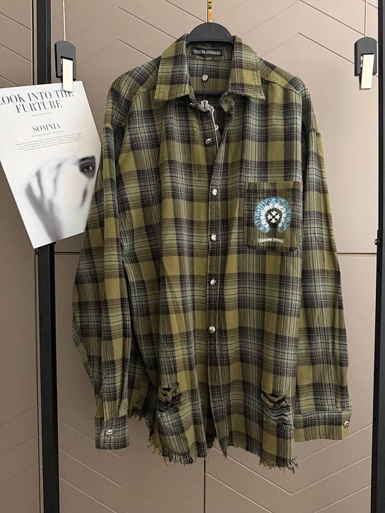 Женская оверсайз рубашка в клетку Chrome Hearts premium