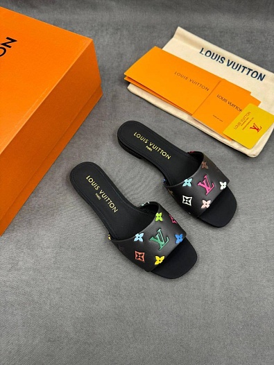 Женские кожаные шлёпанцы Louis Vuitton x Takashi Murakami Multicolore premium   