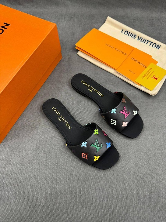 Женские кожаные шлёпанцы Louis Vuitton x Takashi Murakami Multicolore premium