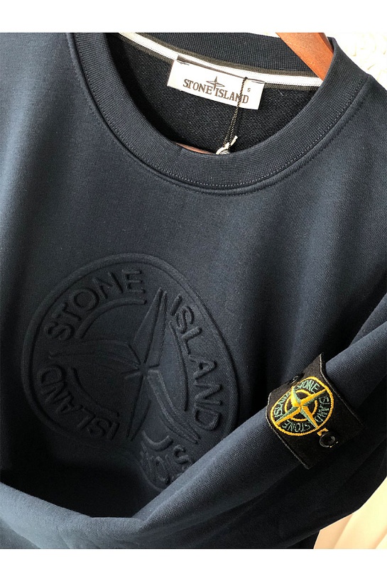 Мужской синий свитшот Stone Island с патчем на плече embossed logo