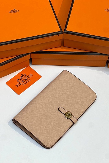 Кожаный кошелёк Hermes Dogon Duo - Pink 19.5x12 см   
