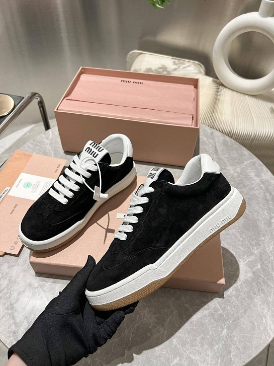 Женские замшевые кроссовки MIU MIU Premium - Black