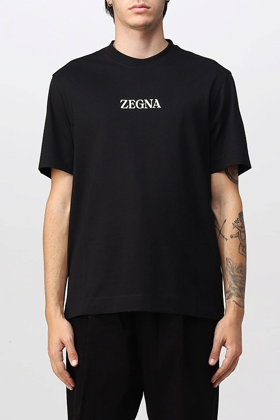 Мужская чёрная футболка Zegna logo-print