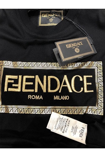 Чёрная футболка Collaboration Fendi x Versace Fendace Logo   